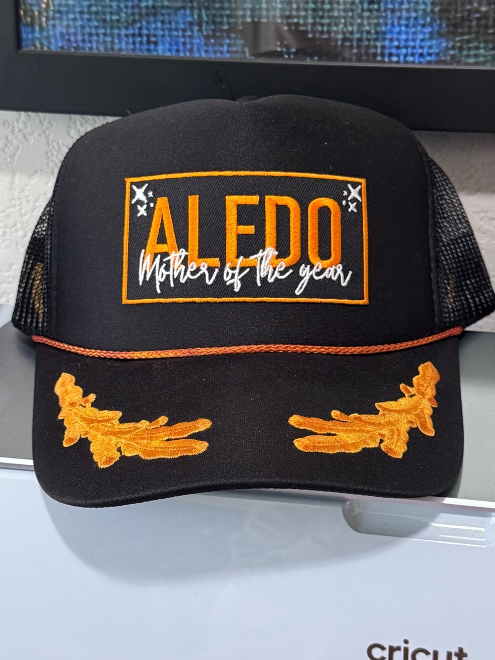 Mother of the Year Black & Orange Aledo Trucker Hat